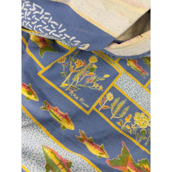 Vtg April Cornell Pike River Fish Print Blue Tablecloth 67X70 Cottagecore - Picture 6 of 9